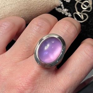 Real jewelry-Solid White gold mother of pearl with amethyst